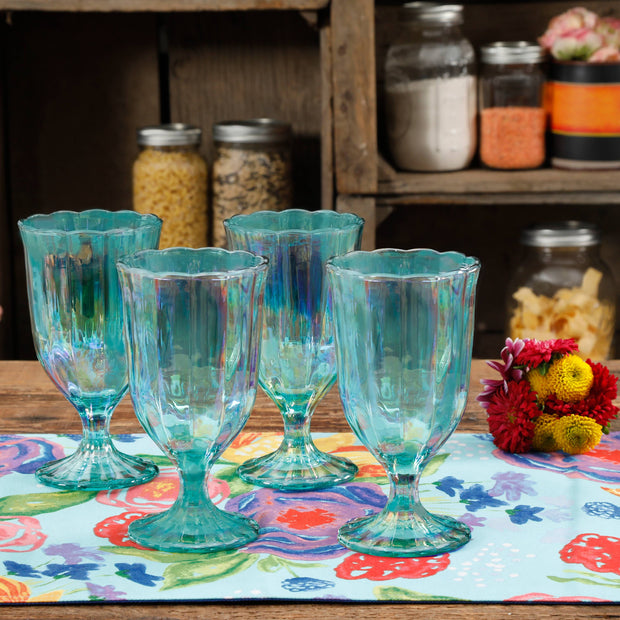 Luster Green 12.5-Ounce Pearlized Goblet, Set of 4