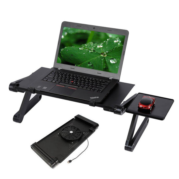 Adjustable Folding Laptop Notebook Desk + Cooling Fan Table Stand Bed Tray