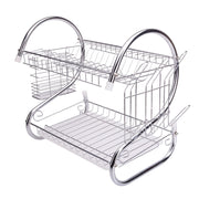 Kitchen Stainless Steel Dish Cup Drying Rack Holder 2-Tier Dish Rack Sink Drainer