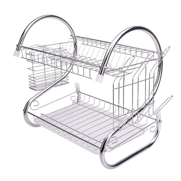 Kitchen Stainless Steel Dish Cup Drying Rack Holder 2-Tier Dish Rack Sink Drainer