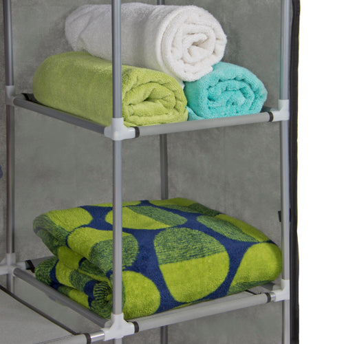 Portable 13-Shelf Wardrobe Storage Closet Organizer W/ Cover and Hanging Rod, Gray