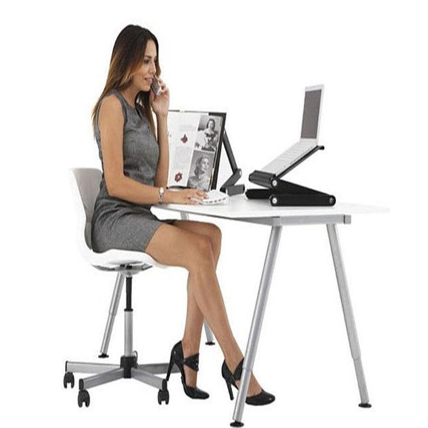 Adjustable Folding Laptop Notebook Desk + Cooling Fan Table Stand Bed Tray