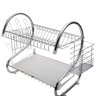 Kitchen Stainless Steel Dish Cup Drying Rack Holder 2-Tier Dish Rack Sink Drainer