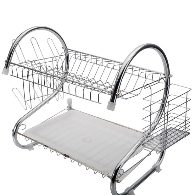 Kitchen Stainless Steel Dish Cup Drying Rack Holder 2-Tier Dish Rack Sink Drainer