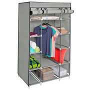 Portable 13-Shelf Wardrobe Storage Closet Organizer W/ Cover and Hanging Rod, Gray