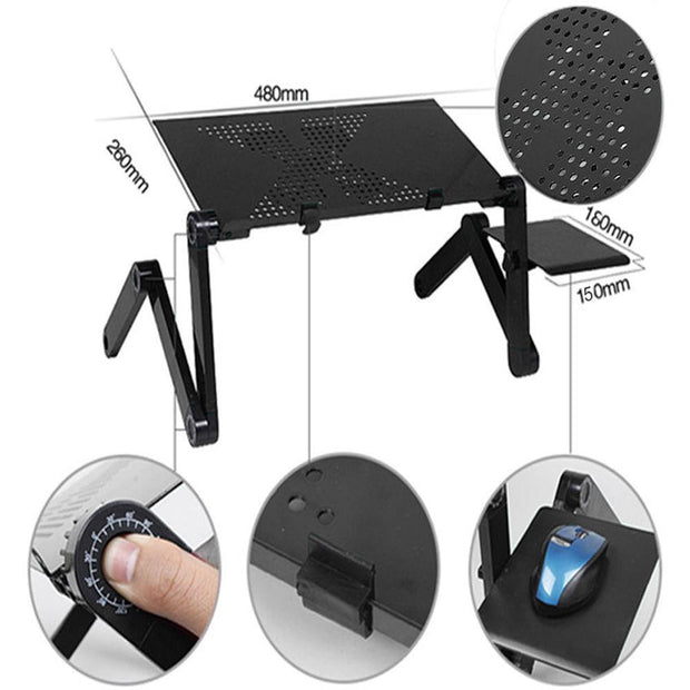 Adjustable Folding Laptop Notebook Desk + Cooling Fan Table Stand Bed Tray