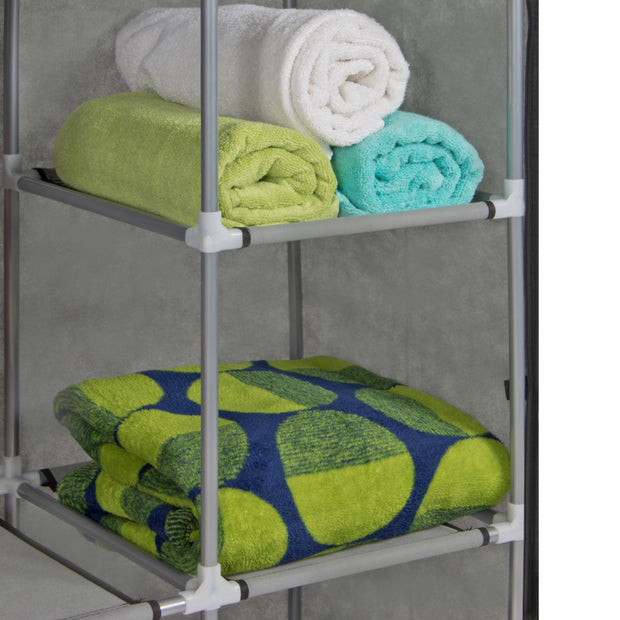 Portable 13-Shelf Wardrobe Storage Closet Organizer W/ Cover and Hanging Rod, Gray